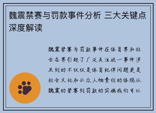 魏震禁赛与罚款事件分析 三大关键点深度解读
